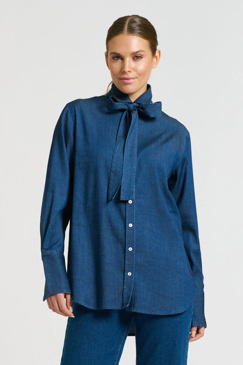 The Pussy Bow Shirt - Denim