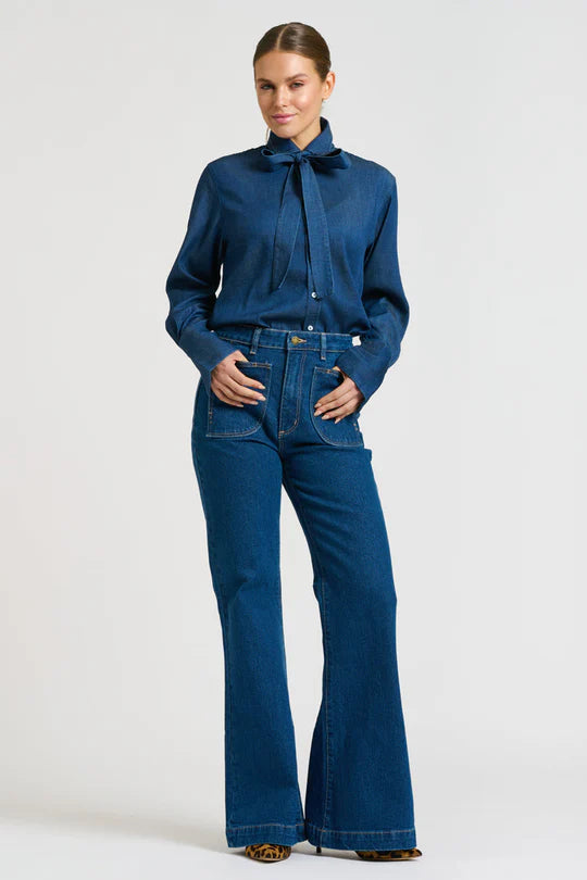 The Pussy Bow Shirt - Denim