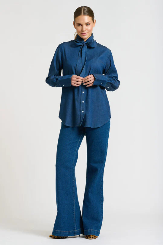 The Pussy Bow Shirt - Denim