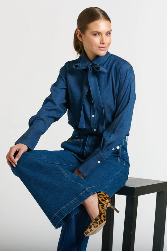 The Pussy Bow Shirt - Denim