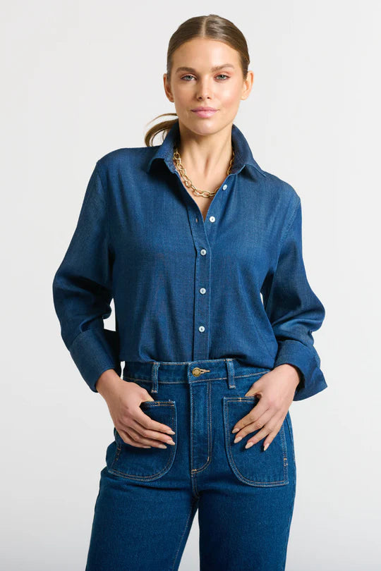 The Pussy Bow Shirt - Denim