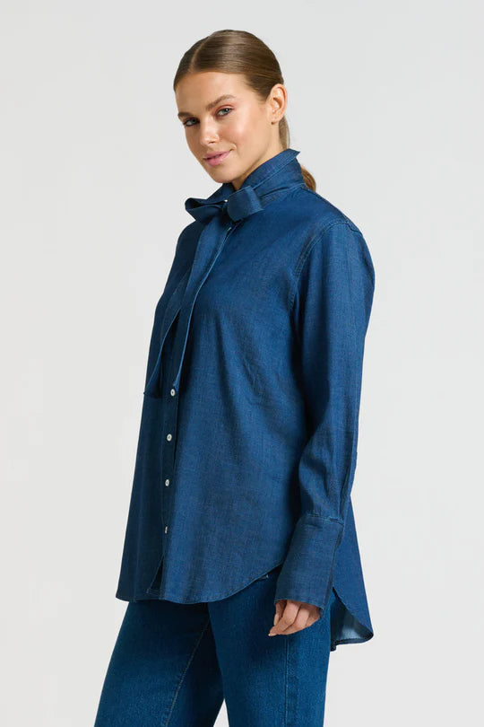 The Pussy Bow Shirt - Denim