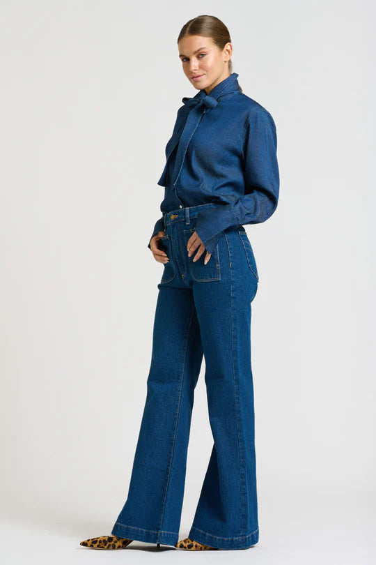 The Pussy Bow Shirt - Denim