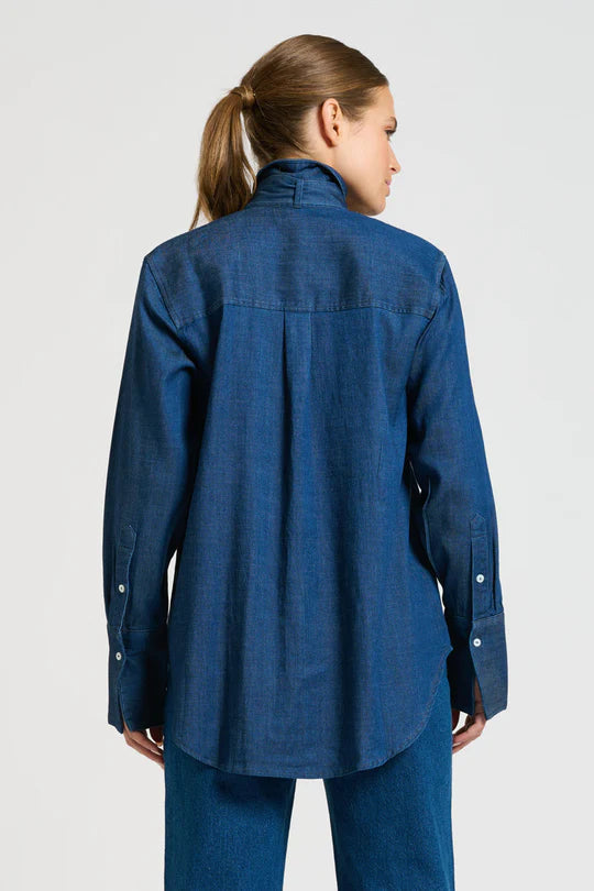 The Pussy Bow Shirt - Denim