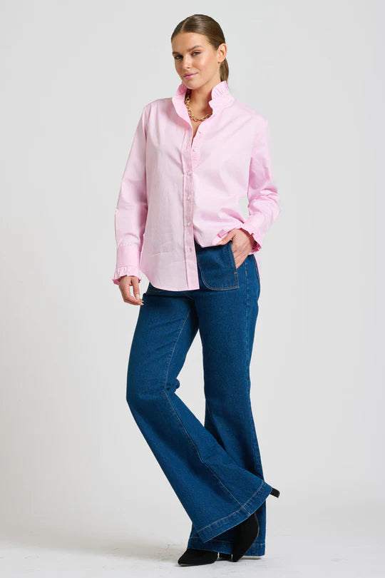 The Olivia Classic Cut Shirt Frill - Pink Oxford