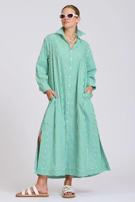 The Sybil Oversized Dress - Bright Green Stripe
