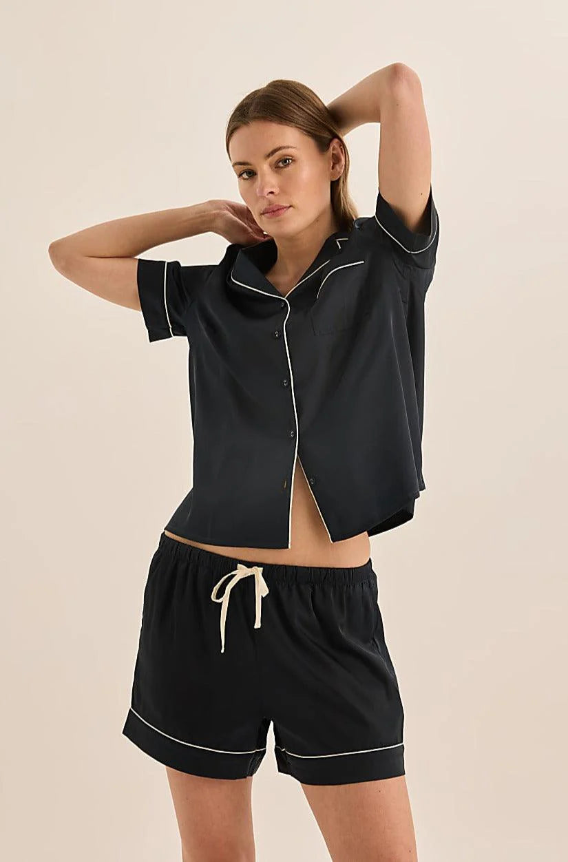 Sonia Satin Short PJ Set - Navy