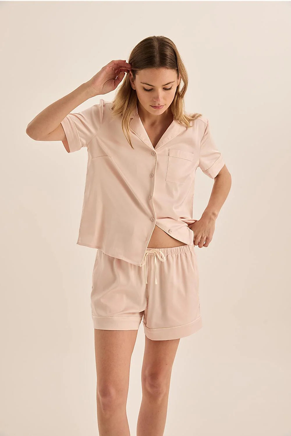 Sonia Satin Short PJ Set - Pink