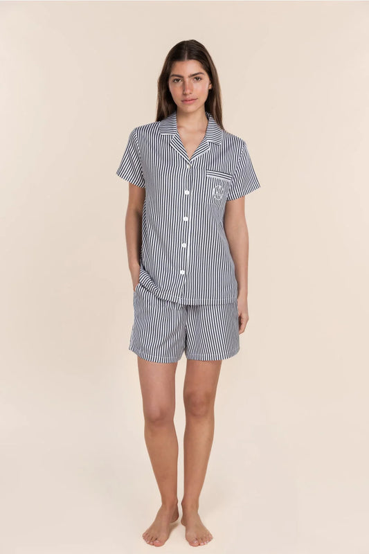 Camilla Cotton Short PJ Set - Navy Stripe
