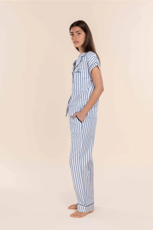 Winona Cotton Sateen - Blue Stripe