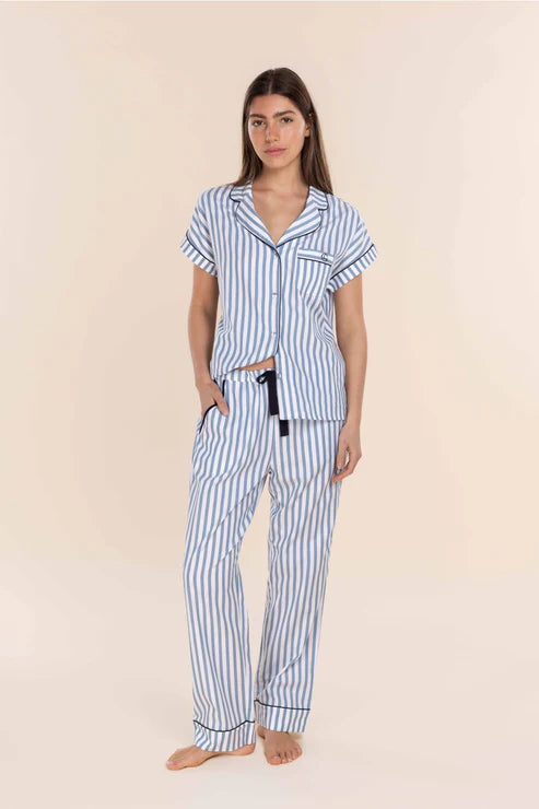 Winona Cotton Sateen - Blue Stripe