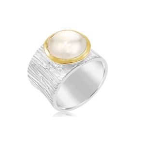 PEARL RING Sterling Silver Gold rimmed