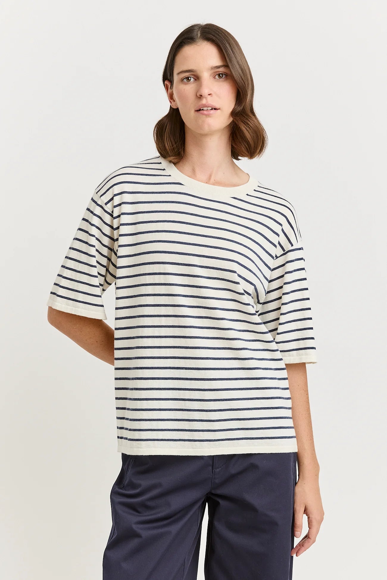 Relaxed stripe knit tee - White
