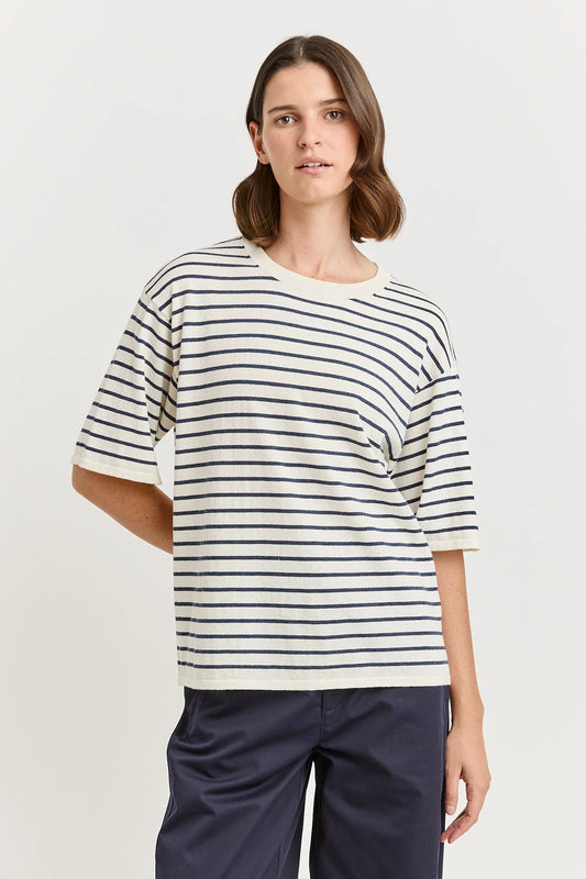 Relaxed stripe knit tee - White