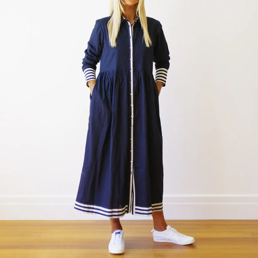 Matilda Navy & White Cotton Cambric Dress