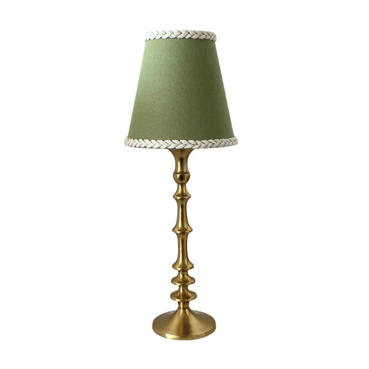 Moss Green Braided Trim Lamp Shade & Brass Base - Table Lamp