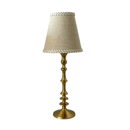 Natural Green Braided Trim Lamp Shade & Brass Base - Table Lamp