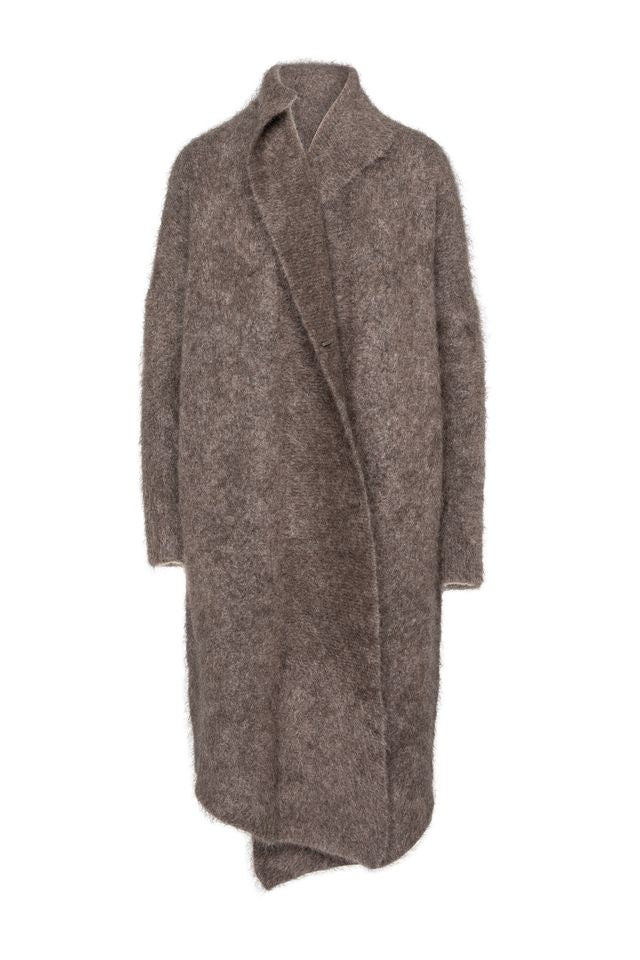 Mohair Wool Long Wrap Coat Blanc