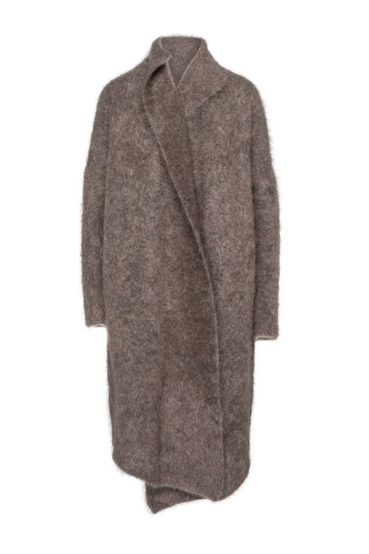 Mohair Wool Long Wrap Coat Blanc