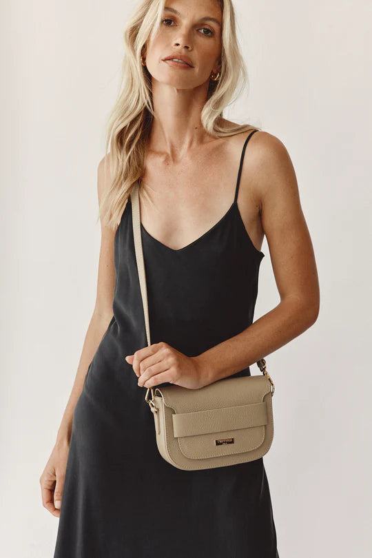 Zoe Beige Crossbody Saddle Bag