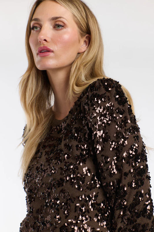 SYDNEY SEQUINS TOP - CHOCOLATE