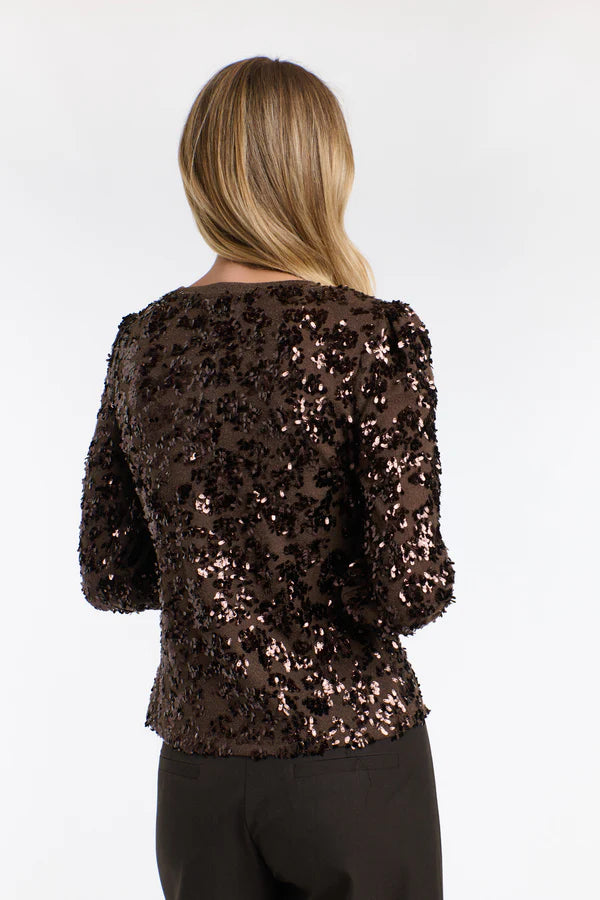 SYDNEY SEQUINS TOP - CHOCOLATE