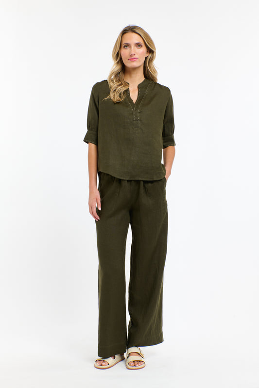 PERRY LINEN  DRAWCORD PANT - Khaki