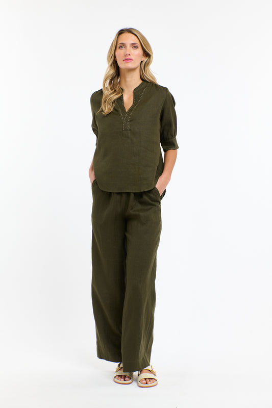 PERRY LINEN  DRAWCORD PANT - Khaki