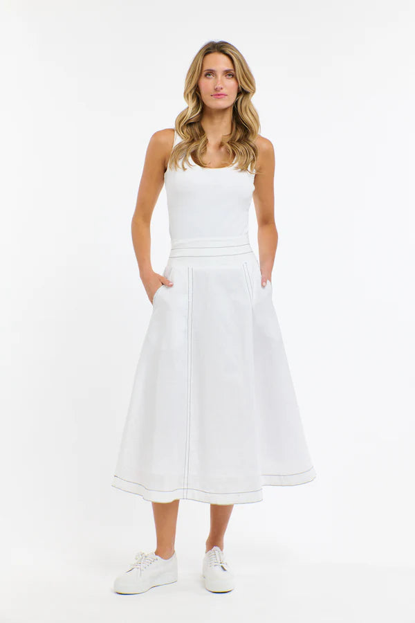 DAKOTA SKIRT - WHITE WITH CHOCOLATE STITCH
