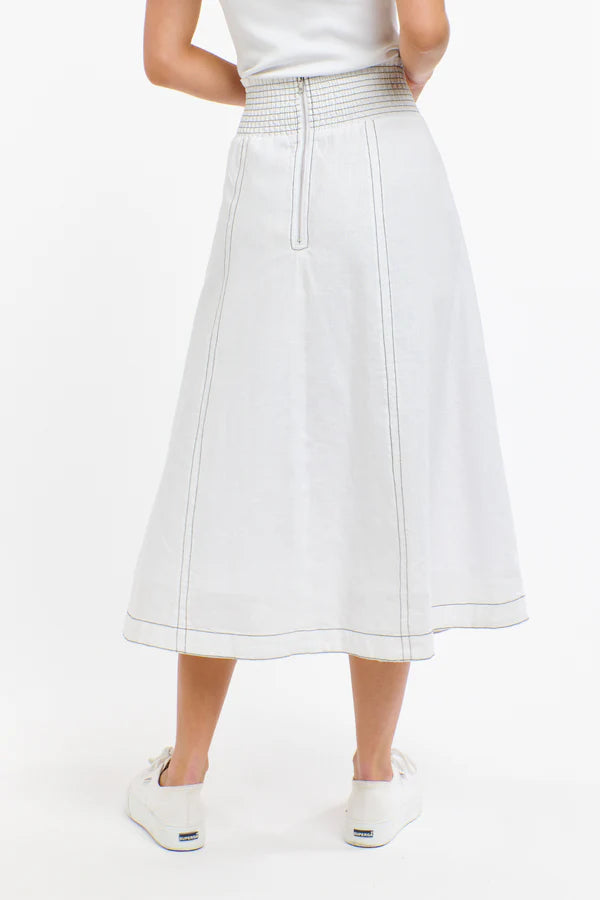 DAKOTA SKIRT - WHITE WITH CHOCOLATE STITCH