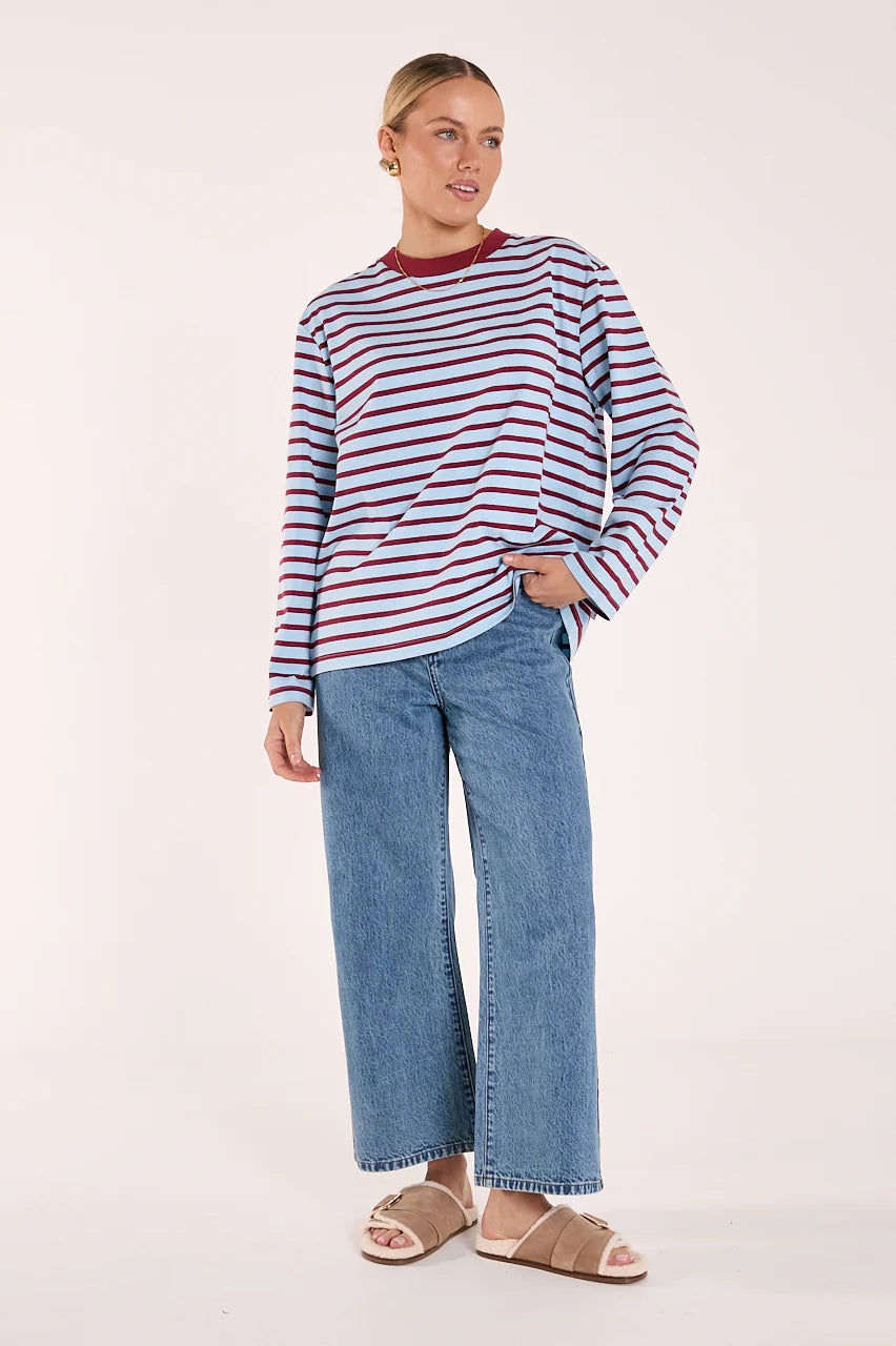 Carter Long Sleeve Tee - Wine Blue Stripe