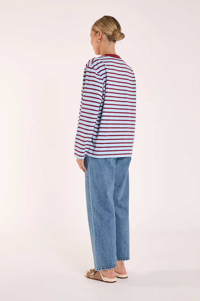 Carter Long Sleeve Tee - Wine Blue Stripe