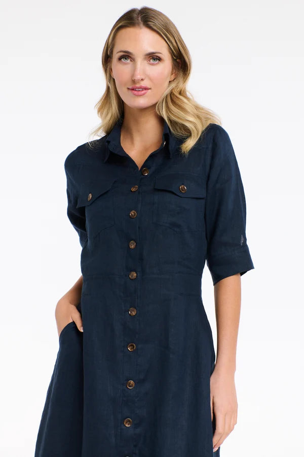 GEORGIA NAVY LINEN DRESS