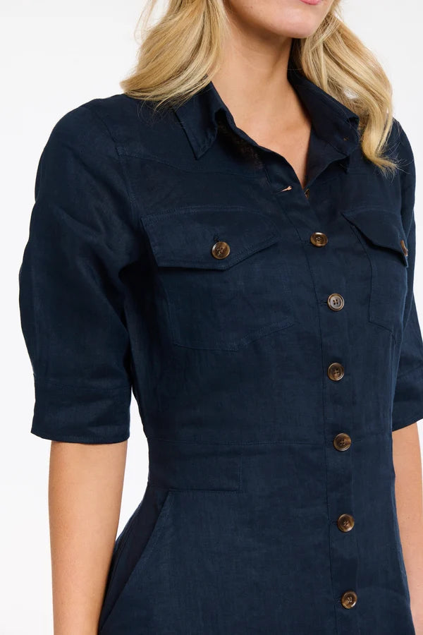 GEORGIA NAVY LINEN DRESS