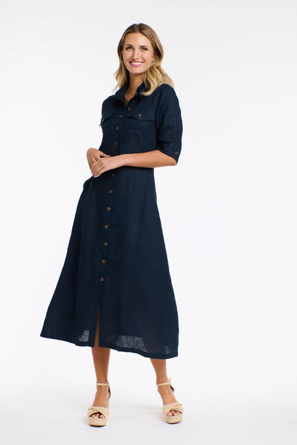 GEORGIA NAVY LINEN DRESS