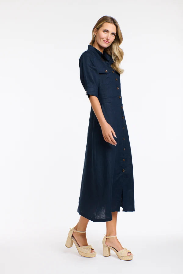 GEORGIA NAVY LINEN DRESS