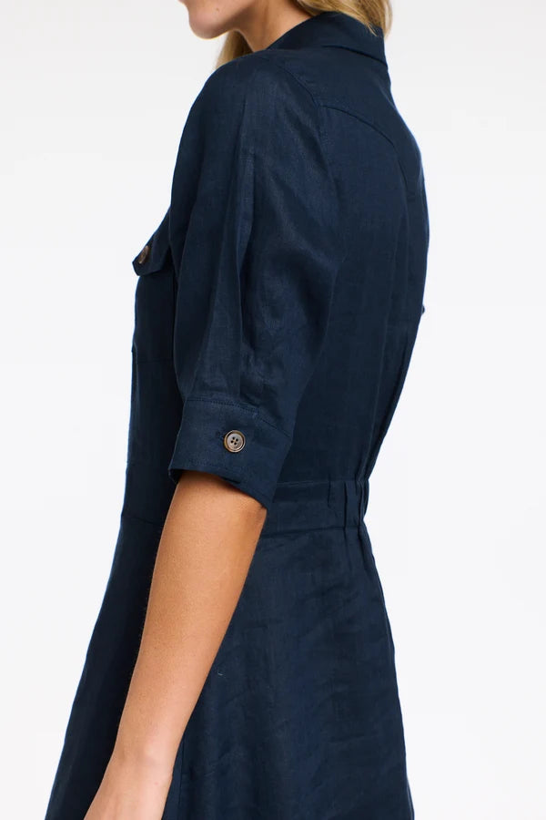GEORGIA NAVY LINEN DRESS