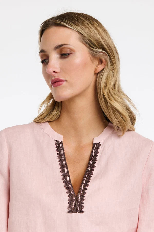 ANIKA DUSTY PINK EMBROIDERED LINEN TOP