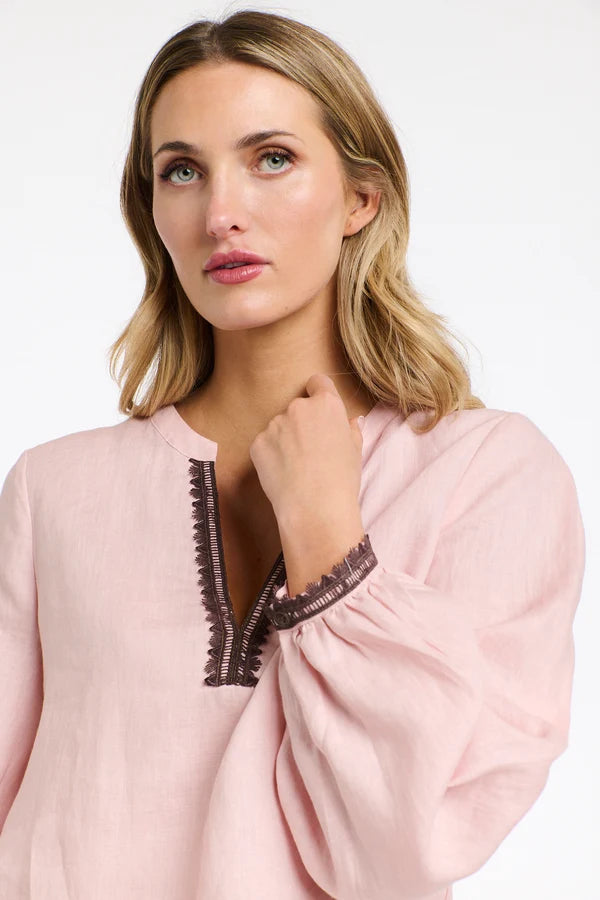 ANIKA DUSTY PINK EMBROIDERED LINEN TOP