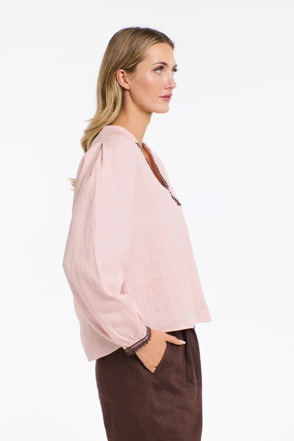 ANIKA DUSTY PINK EMBROIDERED LINEN TOP