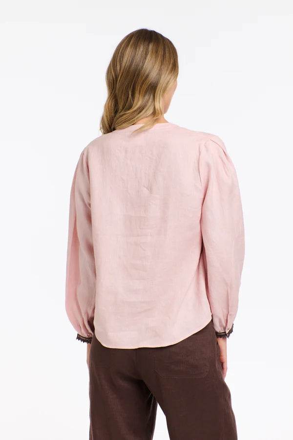 ANIKA DUSTY PINK EMBROIDERED LINEN TOP