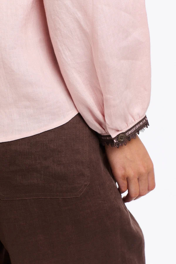 ANIKA DUSTY PINK EMBROIDERED LINEN TOP