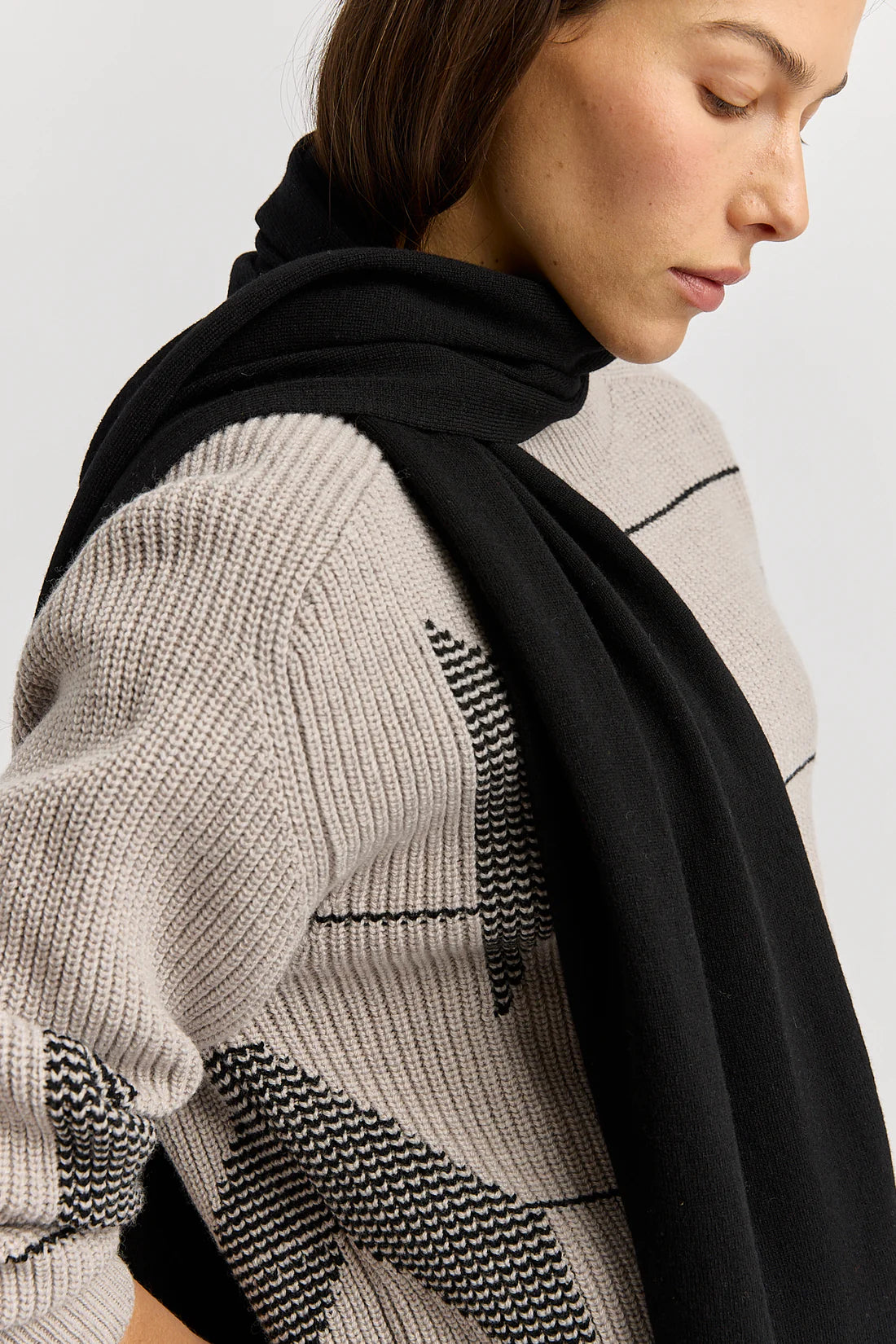 Fine rib scarf - Black