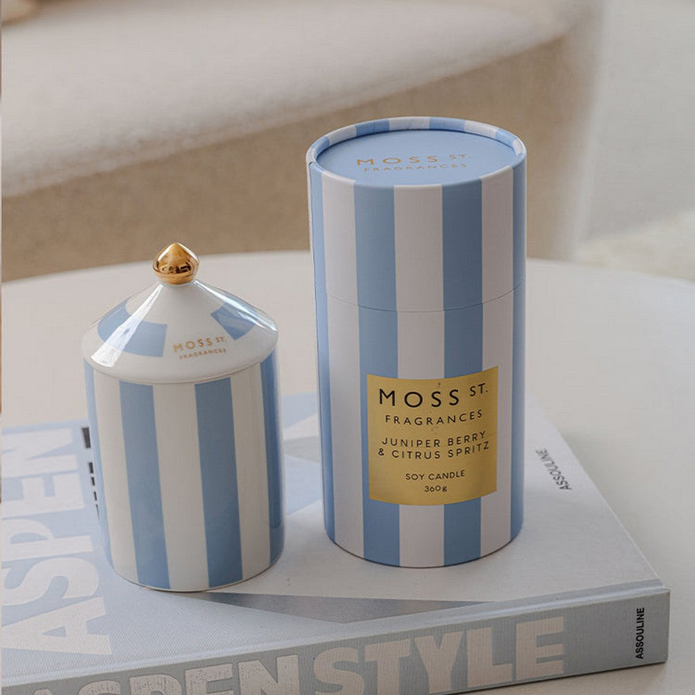 MOSS ST. Ceramic Large Candle 360g - Juniper  Berry & Citrus