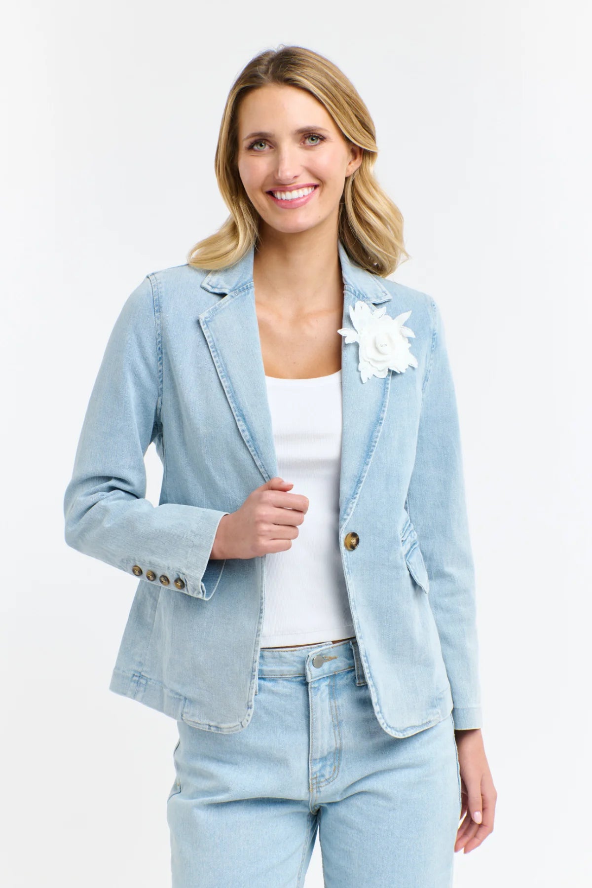 Denim Blazer Flower Brooch