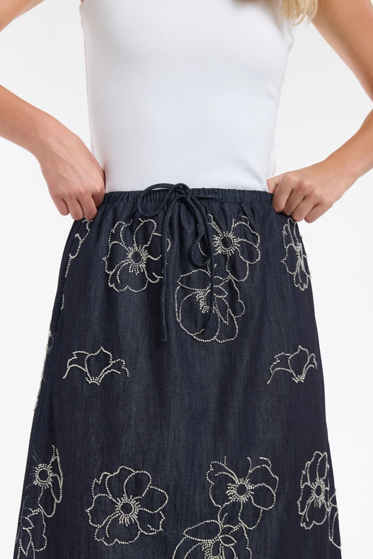 ESTELLE SEQUINS DENIM SKIRT
