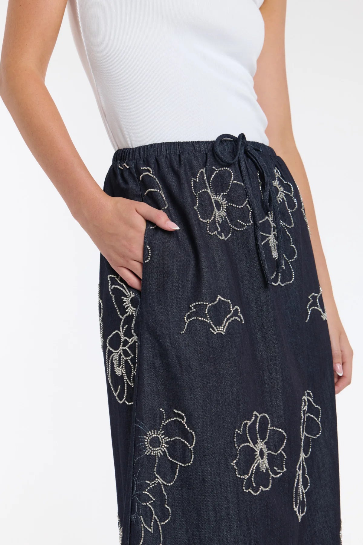 ESTELLE SEQUINS DENIM SKIRT