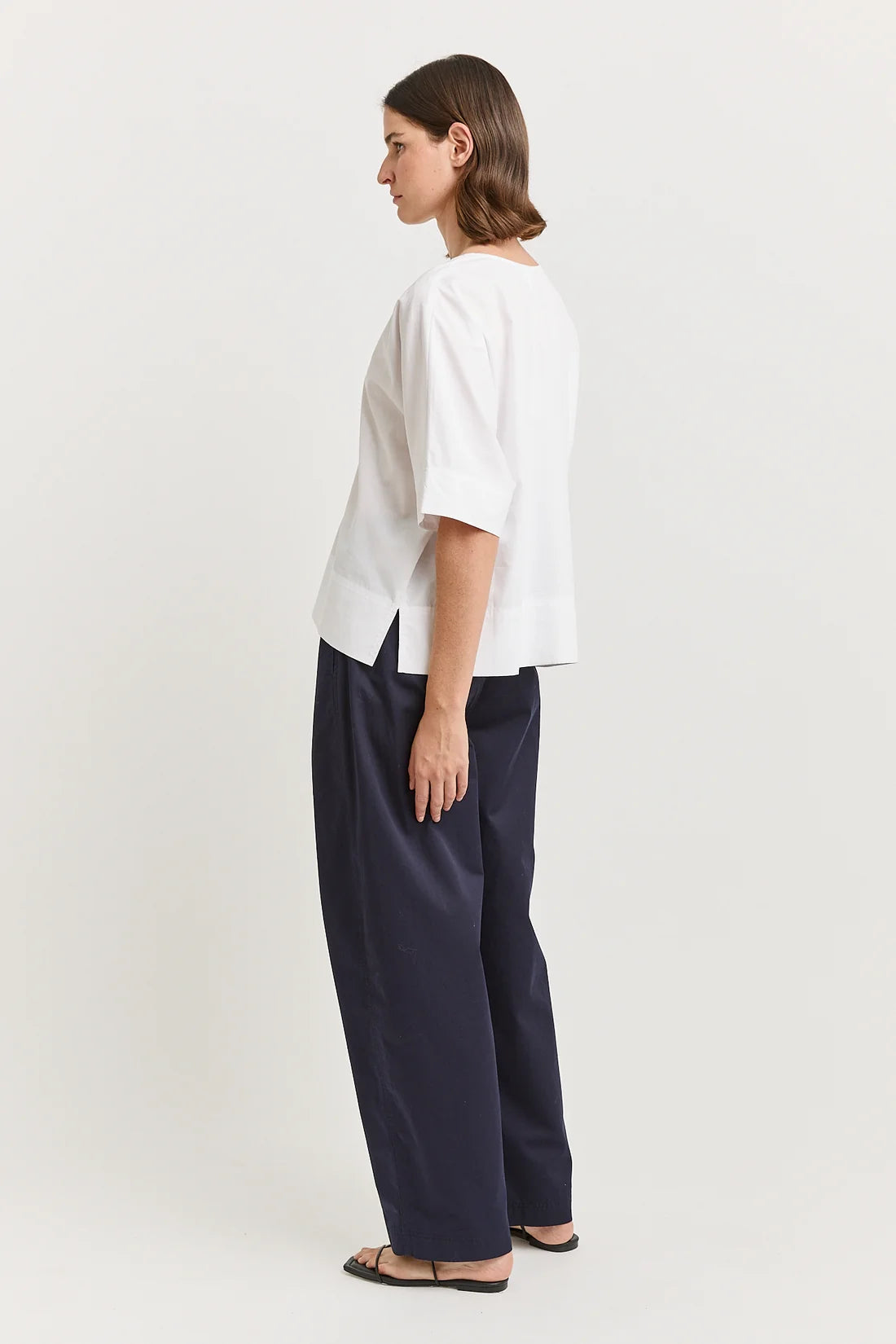 Poplin split neck top