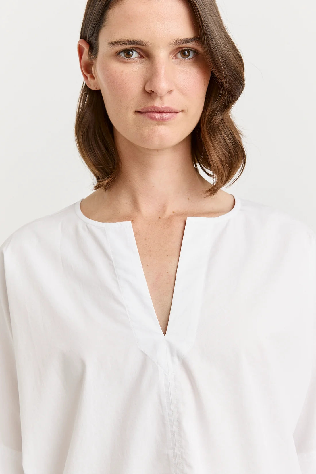 Poplin split neck top