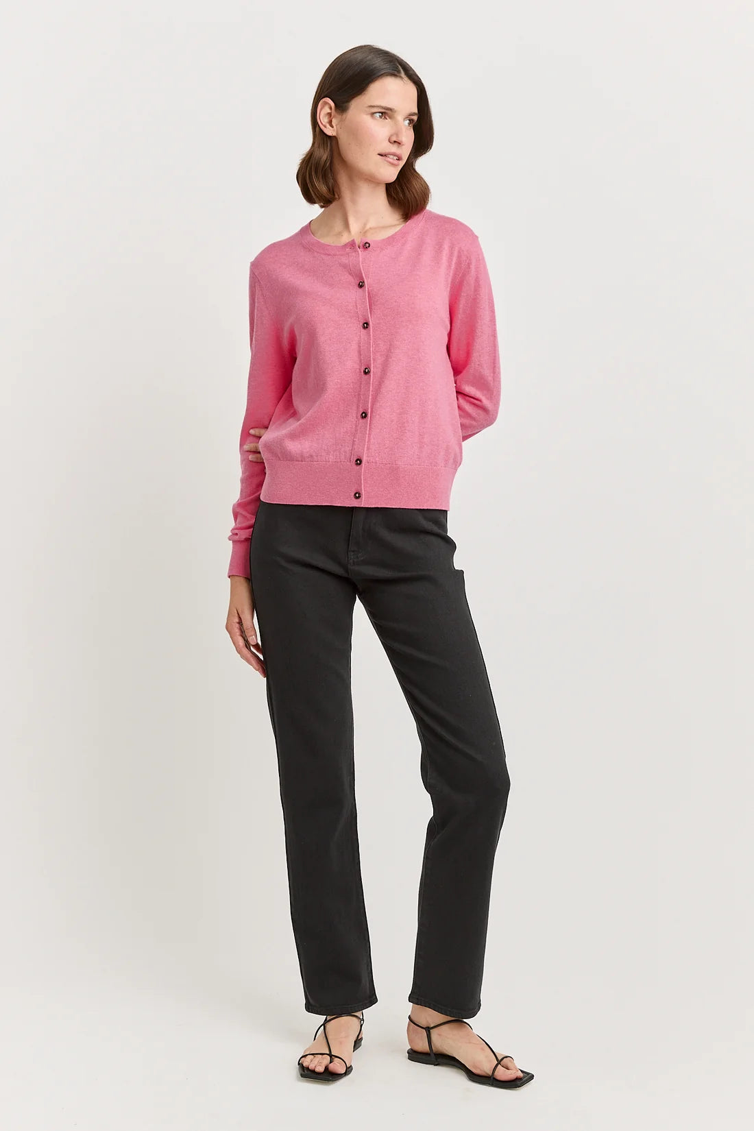 Fine crew cardigan - Flamingo